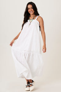 Vestido Longo De Alças Broderie Branco Yacamim D28