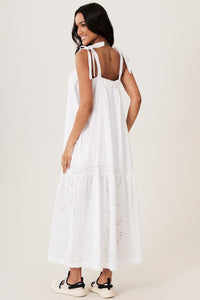 Vestido Longo De Alças Broderie Branco Yacamim D28
