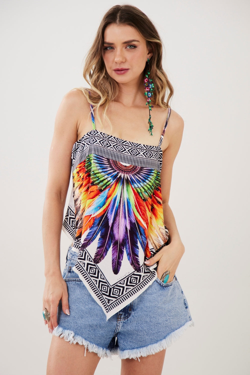 Cropped Lenço Off White Estampa Exclusiva Yacamim I5