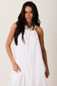 Vestido Longo De Alças Com Rendas Branco Yacamim E10