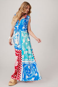 Vestido Regata Longo Azul E Vermelho Coleção Pira Omomba''e Yacamim Q3