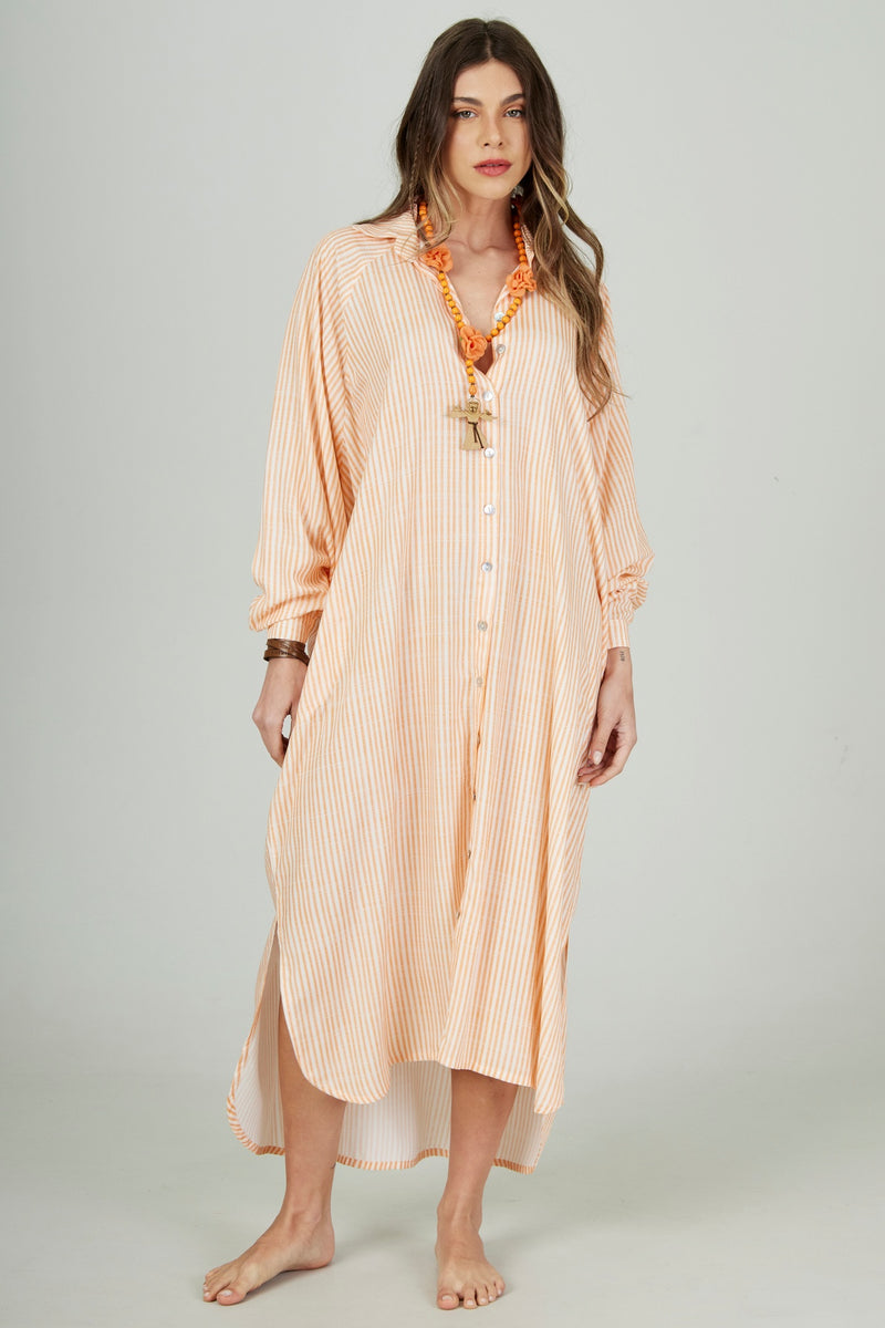 Chemise Longa Ampla Laranja Listrado Yacamim L4