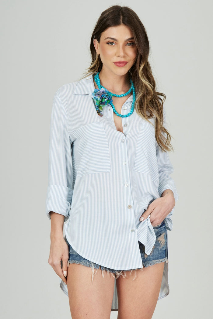 Chemise Amplo Azul Listrado Yacamim M6