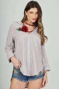 Chemise Amplo Marrom Listrado Yacamim L5