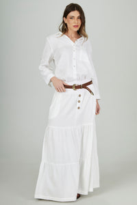 Saia Longa 3 Marias De Linho Com Cinto Trançado Branco Yacamim I1