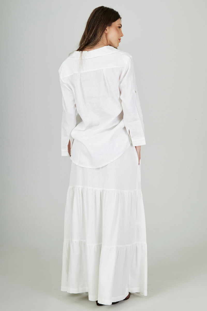 Saia Longa 3 Marias De Linho Com Cinto Trançado Branco Yacamim I1