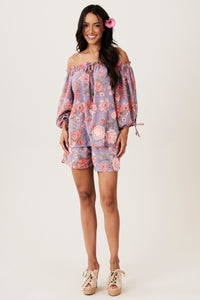 Bata Ciganinha Paraty 100% Algodão Lilás Floral Yacamim B10