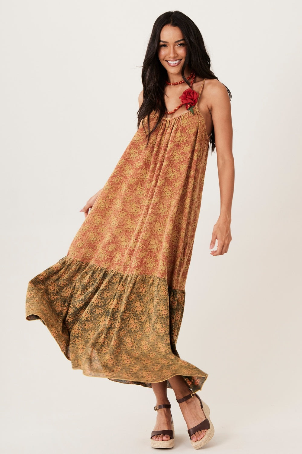 Vestido Midi Olinda 100% Algodão Marrom Patchwork Yacamim E20