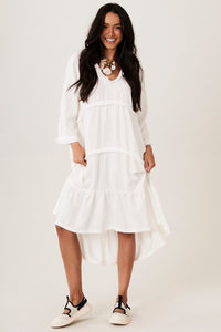 Vestido Midi De Viscolinho Branco Yacamim C1