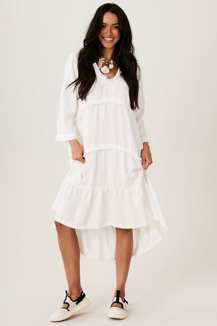 Vestido Midi De Viscolinho Branco Yacamim C1