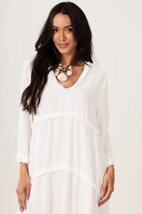 Vestido Midi De Viscolinho Branco Yacamim C1