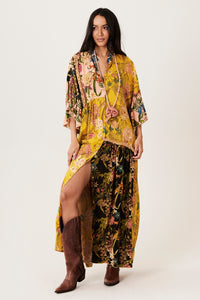 Vestido Longo Amarelo E Preto patchwork Yacamim C18