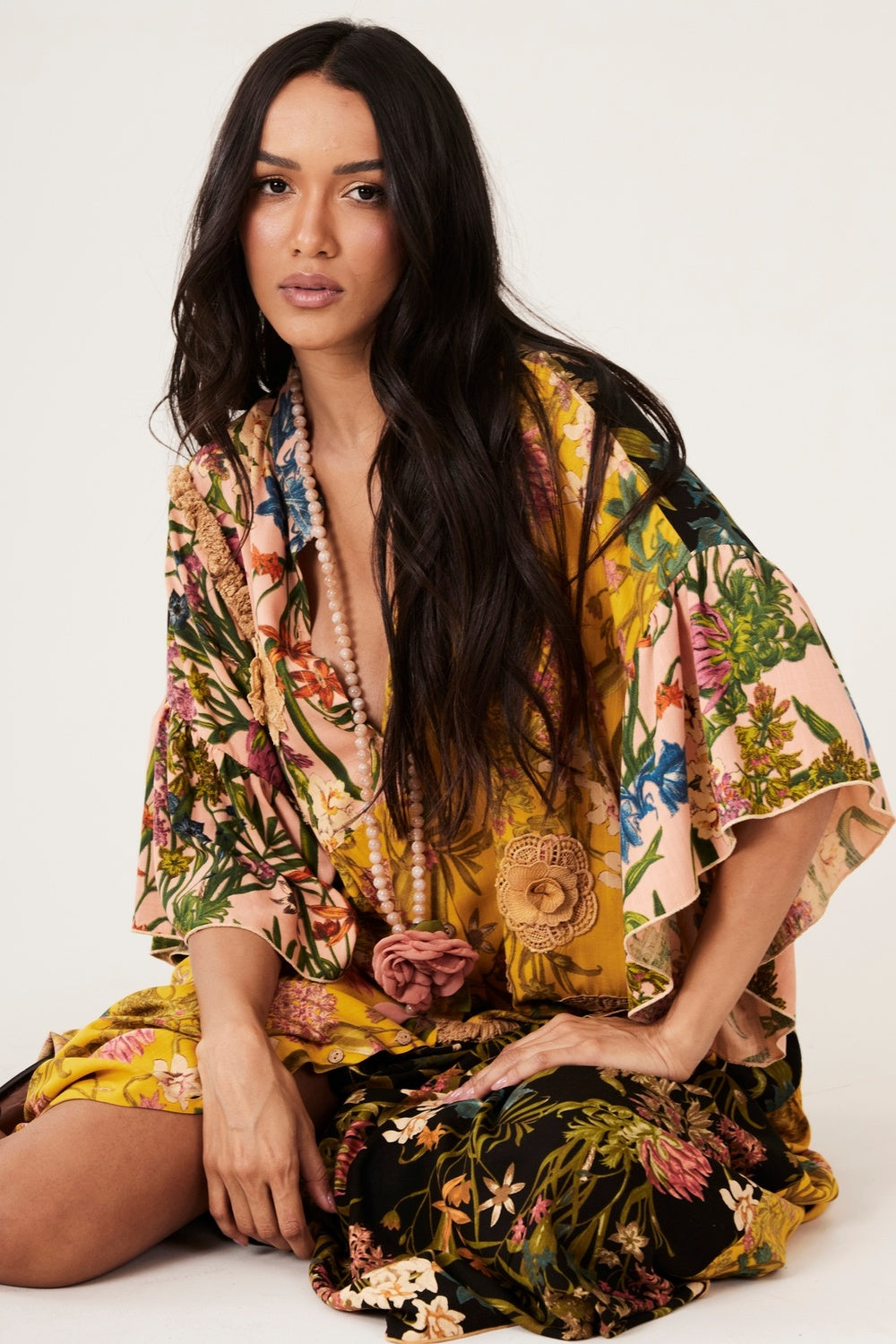 Vestido Longo Amarelo E Preto patchwork Yacamim C18