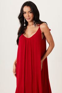 Vestido Midi Com Alças De Amarrar Vermelho Yacamim C20