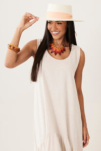 Vestido Regata De Viscolinho Com Pontas Laterais Bege Yacamim C4