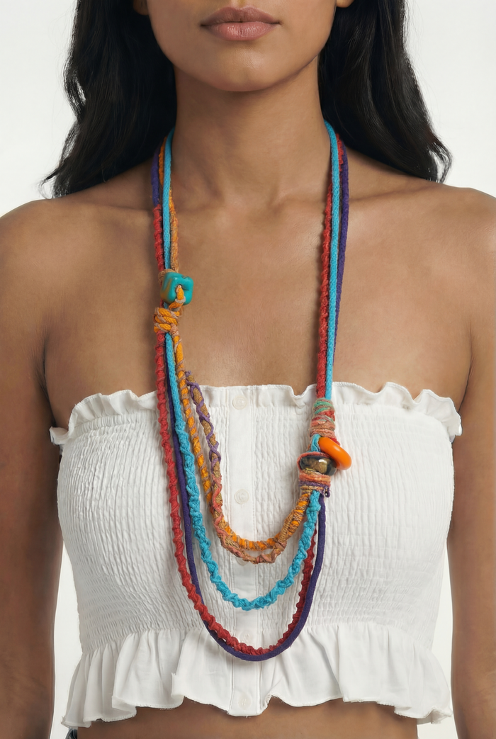 Colar Artesanal De Cordas Coloridas Yacamim #642