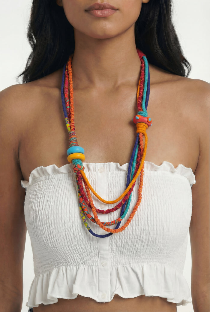 Colar Artesanal De Cordas Coloridas Yacamim #749