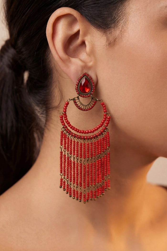 Brinco Artesanal De Miçangas Vermelho Yacamim #680