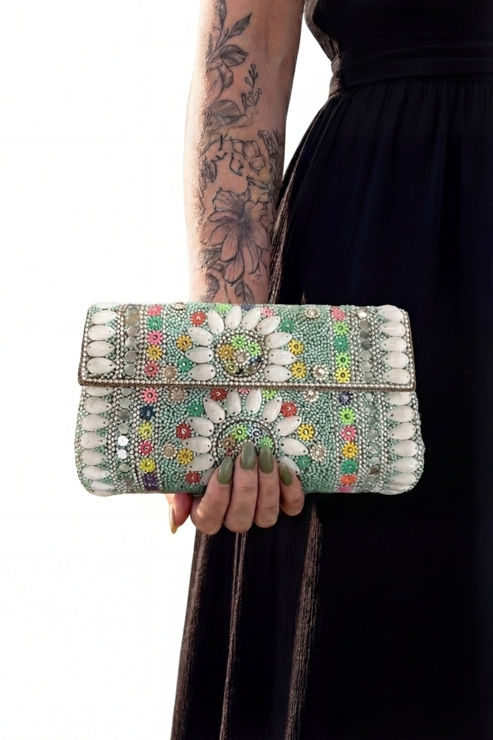 Bolsa De Mão Artesanal Mosaico Verde Yacamim #186