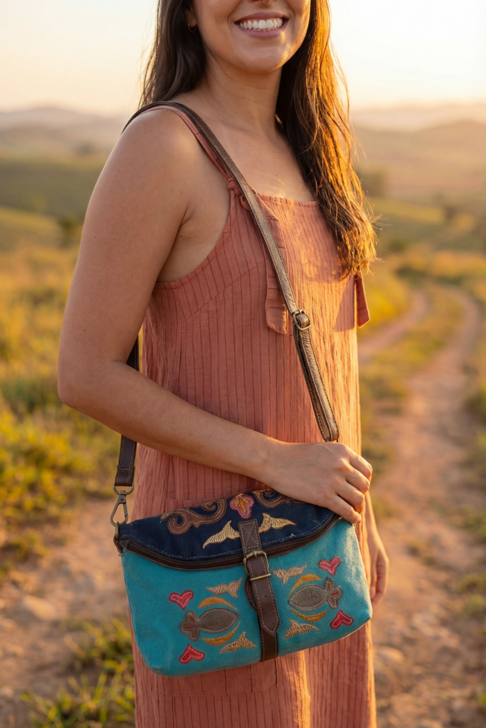 Bolsa Pochete De Lona Artesanal Yacamim #771