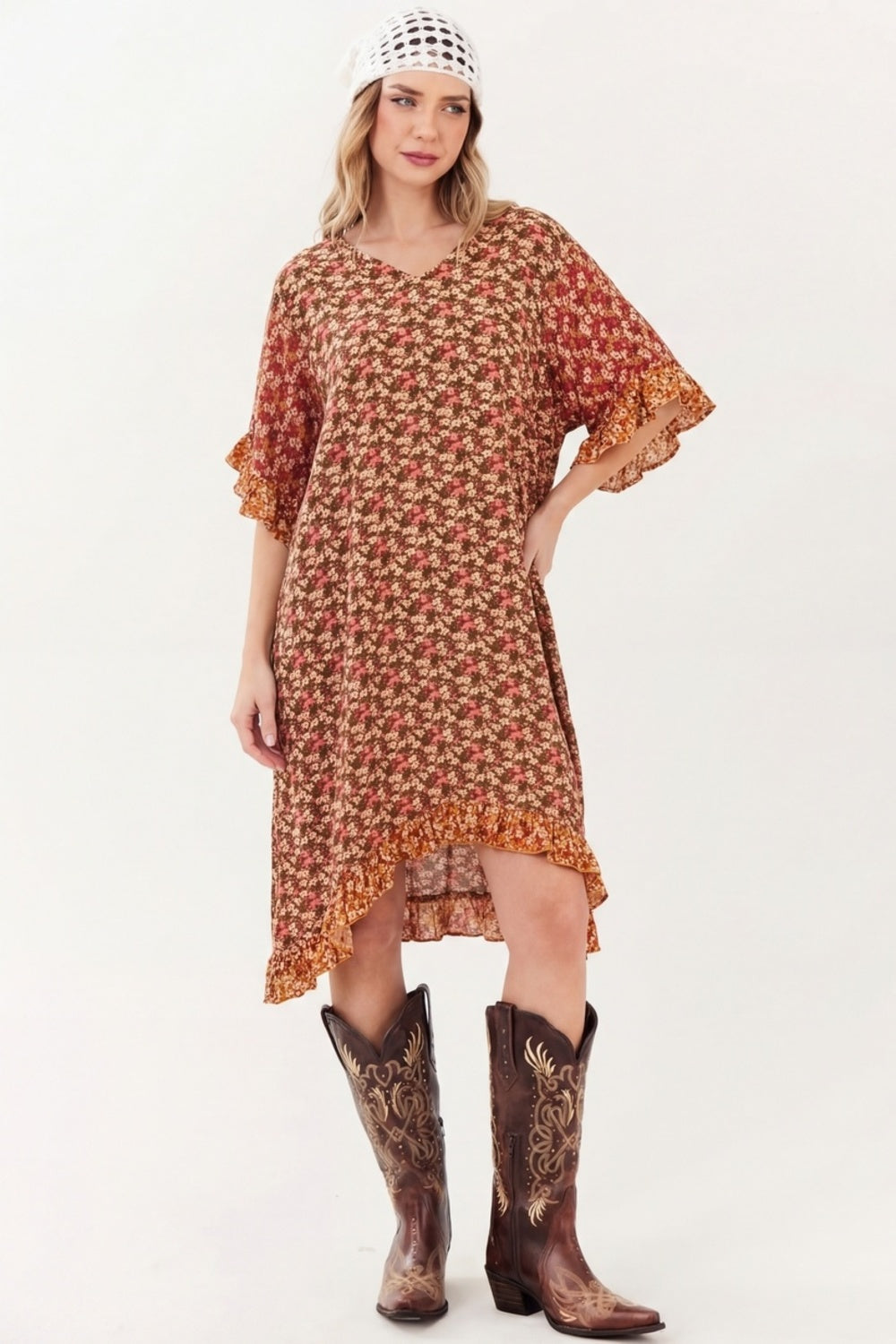 Kaftan Midi Amplo Com Pontas Laranja Patchwork Yacamim J8