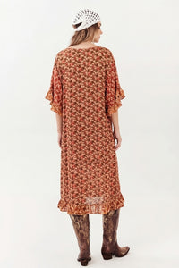 Kaftan Midi Amplo Com Pontas Laranja Patchwork Yacamim J8