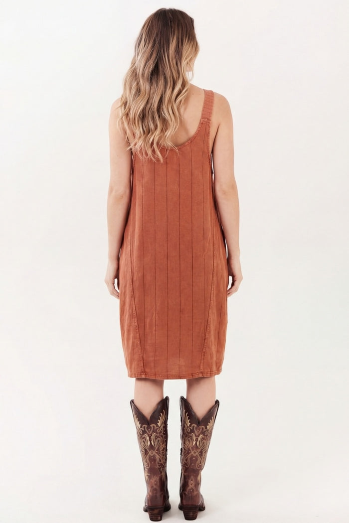 Vestido Curto Terracota Com Listras Largas Yacamim E7